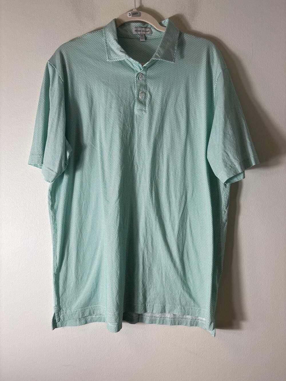 Peter Millar Green and White Short Sleeve Polo Style Shirt Sz XL